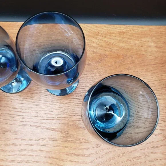 Gorham Accent II Blue Iced Tea Goblets Set of 4 Stemmed Glasses 6.25” Vintage